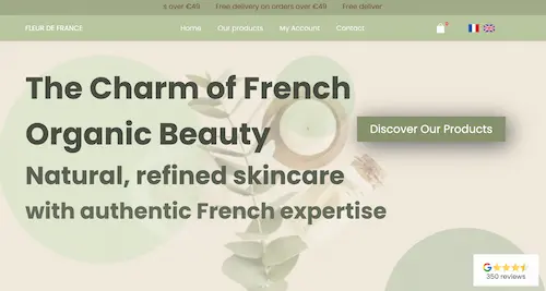 Homepage design of an e-commerce website for natural products