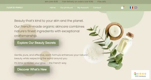 Natural product detail page with description, benefits and add-to-cart option