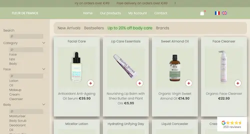 E-commerce product listing page for natural and organic products