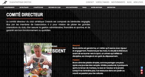 Presentation page of Crest Athletics Club founders