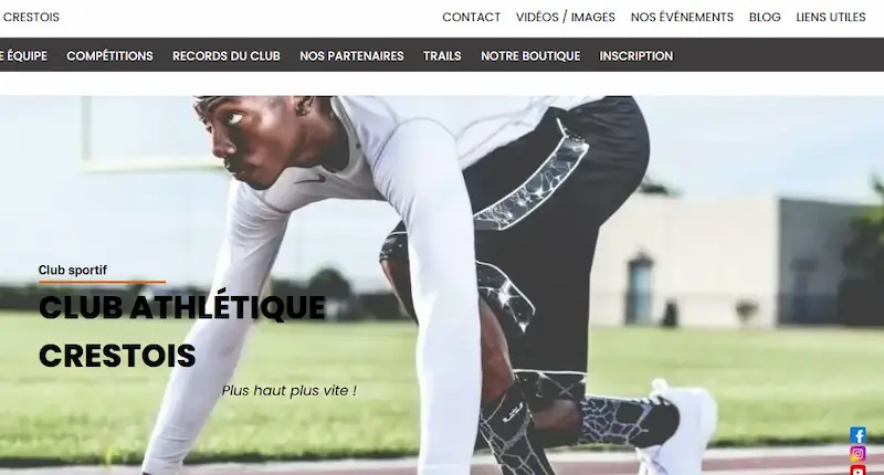 Homepage of Crest Athletics Club website with runner ready to start