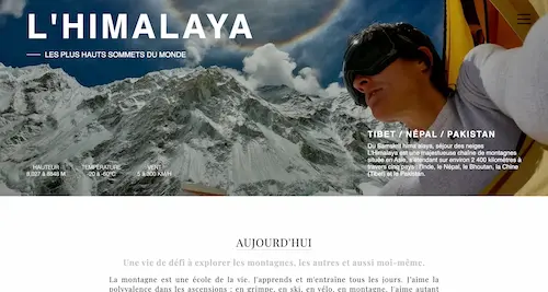 Mountain-themed website design for professional mountaineer