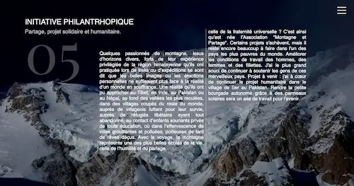 Website page showcasing Elisabeth Revol’s expeditions and projects